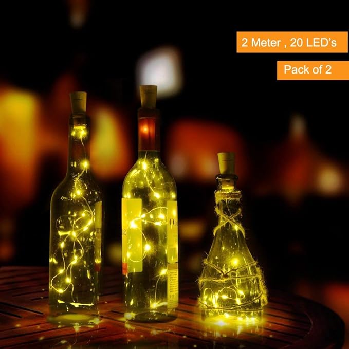 Quace 20 LED Wine Bottle Cork Lights Copper Wire String Lights, 2M/7.2FT Battery Operated Wine Bottle Fairy Lights Bottle DIY, Christmas, Wedding Party Dcor (Warm White, 1 Unit)