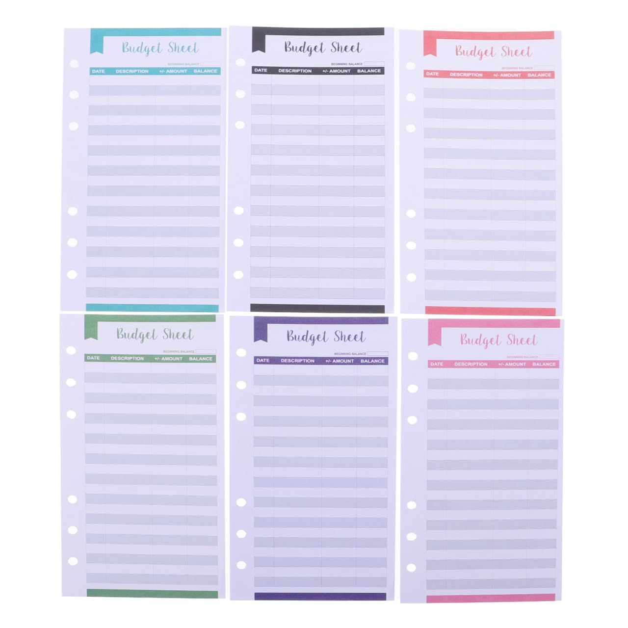 NUOBESTY 20Pcs Budget Sheets with Holes | Cash Planner Cards for Personal Expense Tracking & Management | A6 Size (6.7 x 3.4 Inches) | Assorted Colours | for Home, Office & Travel