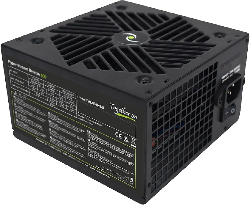 Tecnoware ATX Hyper Stream Bronze 500W PSU PC Power Supply Silent 4.7in Fan