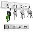 Wall Mounted Key Rail Rack Hanger Holder with 4 Hooks Storage Organizer Home Decor (White)