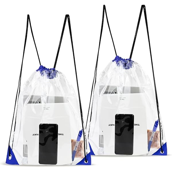 UgyDuky 3-Pack Clear Drawstring Bags - Waterproof PVC Stadium Backpacks For Sports Events & Security