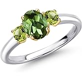 Gem Stone King 10K 2 Tone Gold Green Tourmaline and Green Peridot Engagement Ring For Women | 1.11 Cttw | Oval 7X5MM | Gemstone October Birthstone