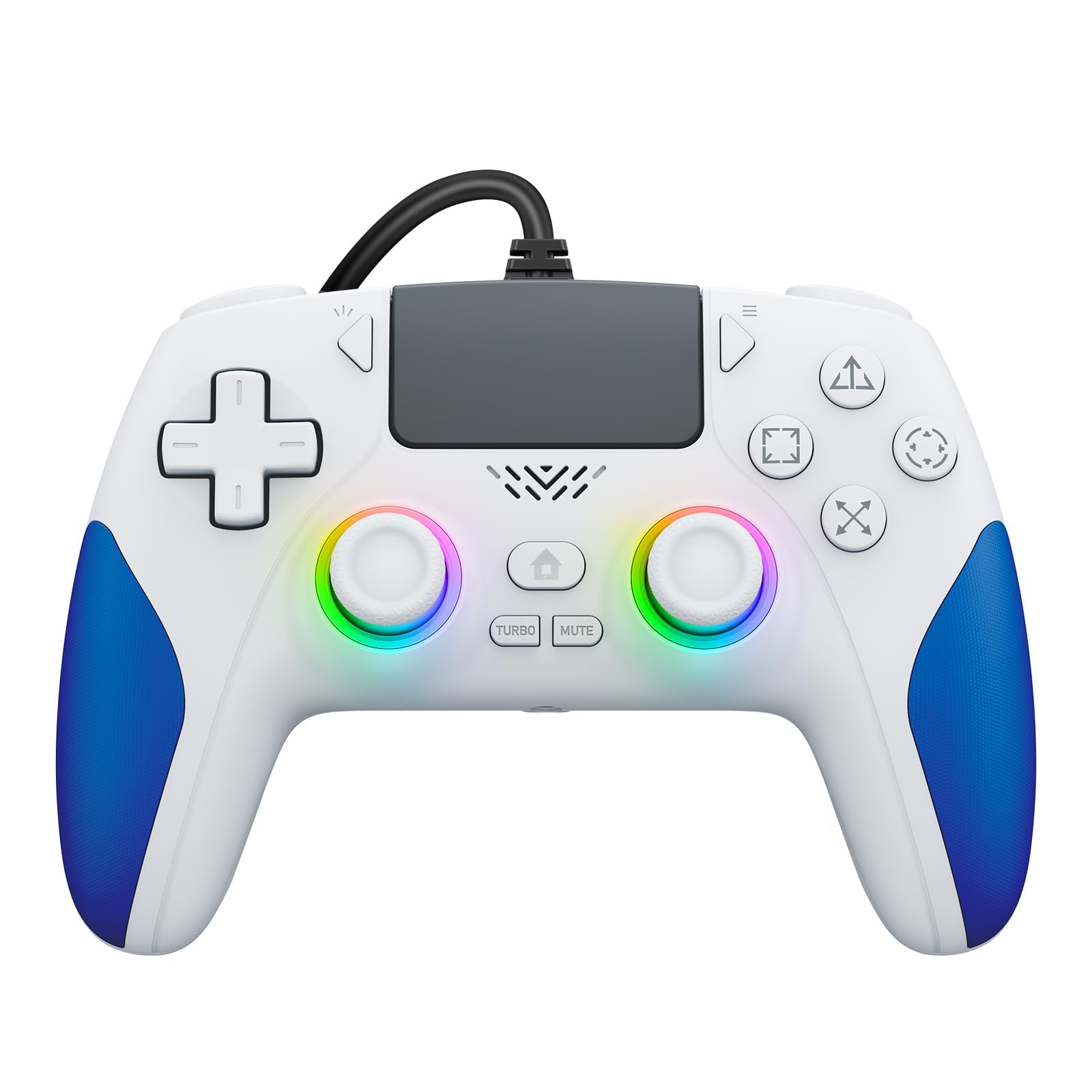 Kamylorus Wired Controller for PS-5/PC, RGB Gaming Controller with Programmable/Remap/Turbo/LED Light Functions, 3.5MM Headphone Jack, Dual Vibration