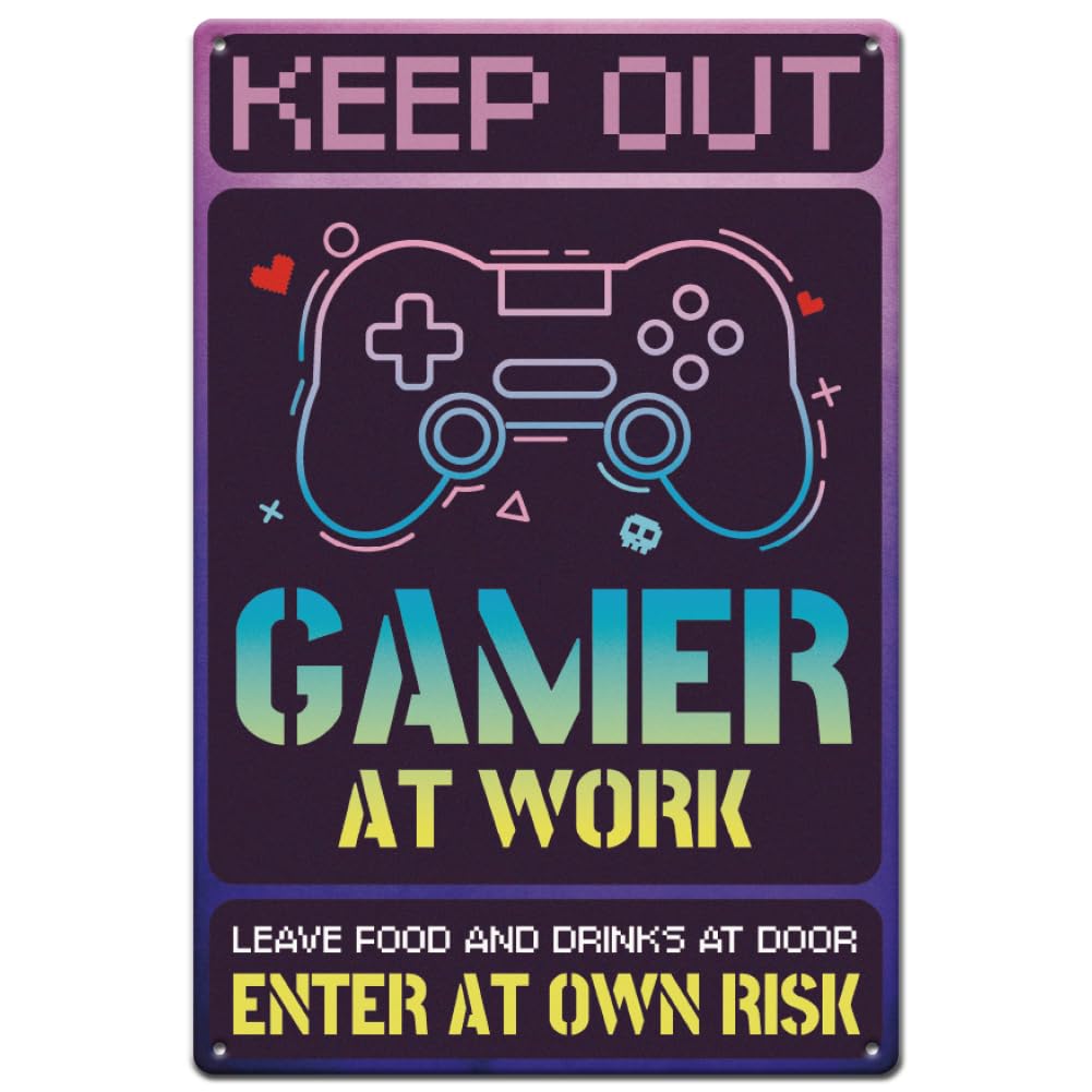 SUPERDANT Game Tin Sign Funny Bedroom Signs Games Room Signs and Plaques Metal Gaming Sign For Man Cave Keep Out Gamer At Work Vintage Tin Signs for Gamer Teen Boy Man Room Decor