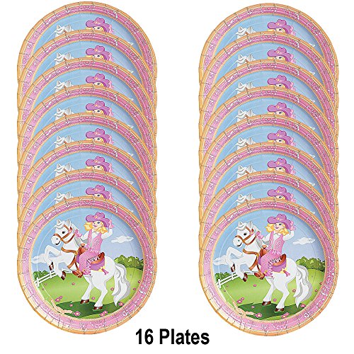 Cowgirl Party Supplies Western Cowgirl Party Wild West Horse Pink Girly Birthday Party Supplies Disposable Tableware Set for 16