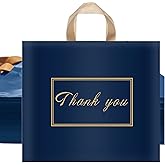 WAKAKO 60 Pack Thank You Plastic Bags for Small Business Retail Store 15x12 Inch Plastic Shopping Bags with Handle Merchandise Bag Bulk, Blue