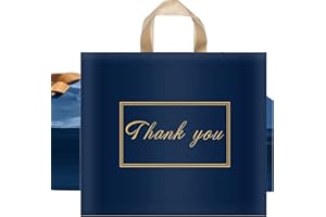 WAKAKO 60 Pack Thank You Plastic Bags for Small Business Retail Store 15x12 Inch Plastic Shopping Bags with Handle Merchandise Bag Bulk, Blue