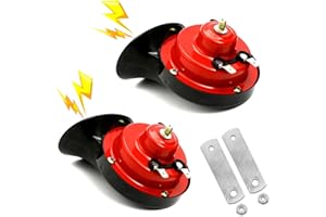 Fogfar 2 PCS Car Snail Horn, Waterproof Shockproof Ultra-loud Tweeter, Honk Double-tone Modified Horn, Universal Air Horn Replacement Kit for Most Car Motorcycles (Red)