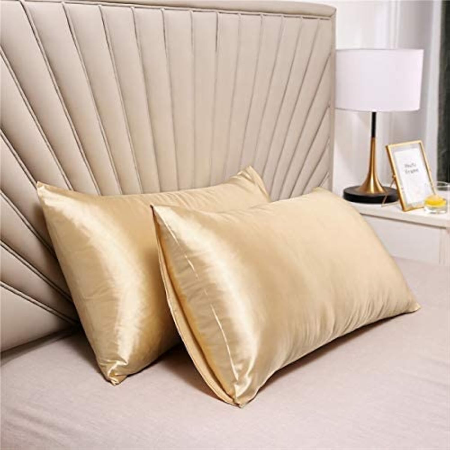 2 Pack Satin Silk Pillow Case Soft Pure Mulberry pillow Case Cover for Hair and Skin with Envelope Closure (Beige, Standard(50x75cm))