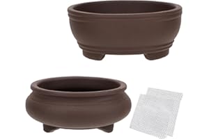 happy bonsai 2 pc 3.9" + 4.1" Unglazed Round Ceramic Succulent Planter Pot Set