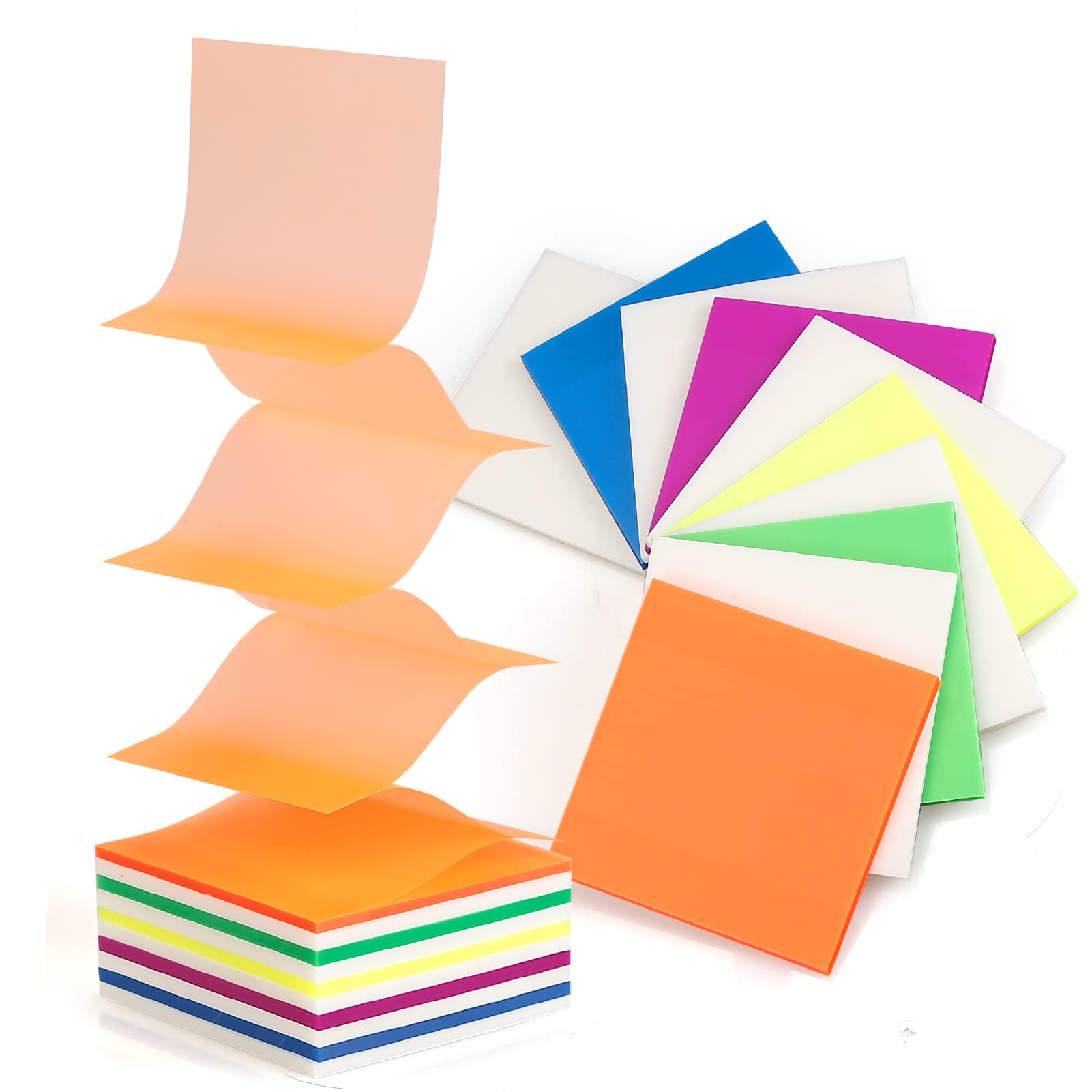 Photo 1 of 10 Pads Pop Up Transparent Sticky Notes, 500 Sheets 3x3 inch Clear See Through Translucent Sticky Notes 6 Bright Colorful Pop-Up Pads Match Post Dispenser Office School Home Supplies