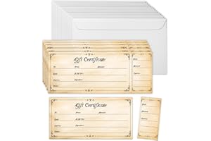 SHIEL-EVEN 50 Sets Gift Certificates for Business, Blank Gift Cards Certificates with Envelopes, Gifts for Salon Restaurants Spa Marriage Birthday Christmas Client Vouchers - Retro Style