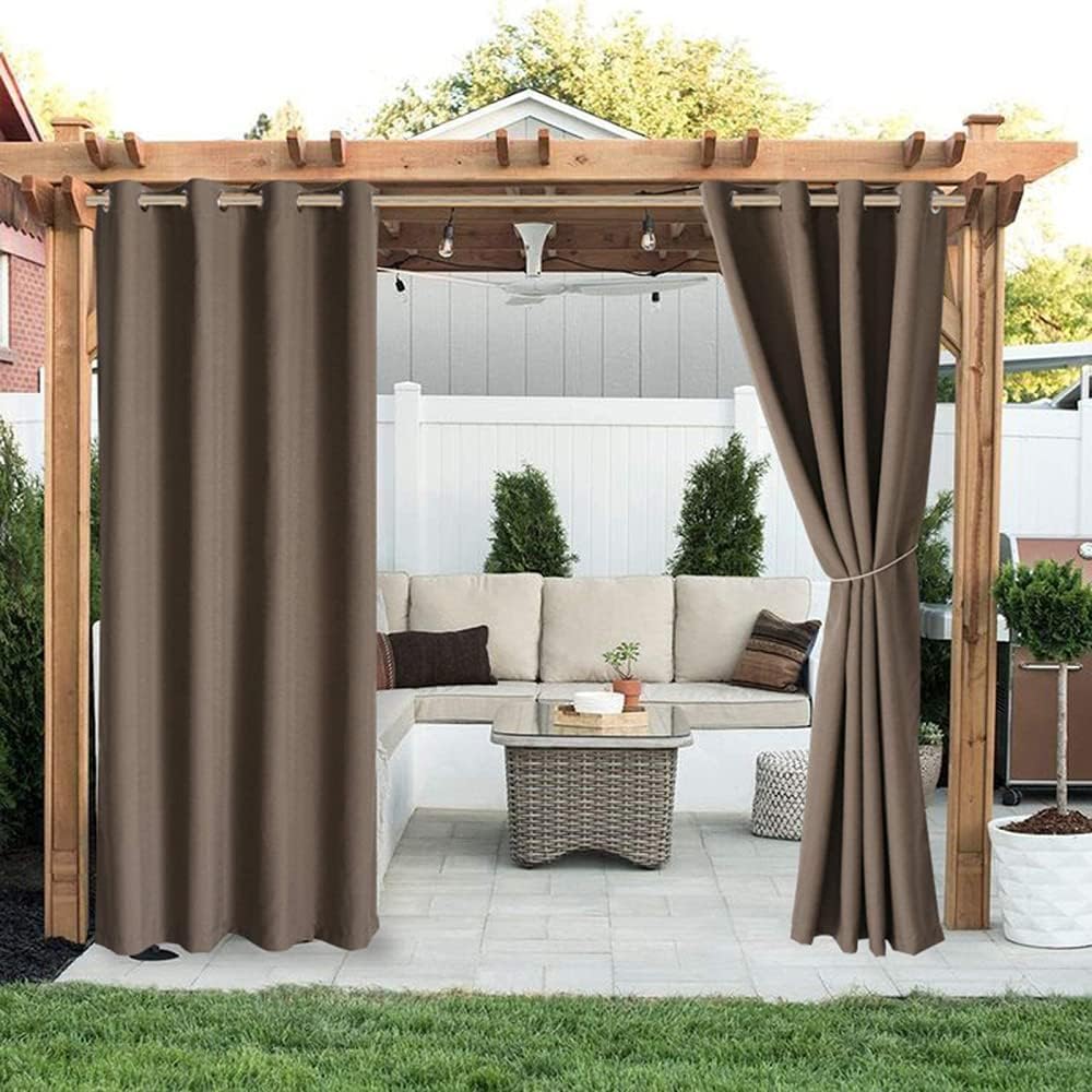 Outdoor Curtains - YIHANGG Outdoor Curtain Garden Patio Gazebo Waterproof Curtains Sunscreen Blackout Side Curtains Thermal UV-Protection Insulated Curtains,Dark Brown-2.5×2.7M(98×106inch)