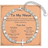 Pingyongchang Stainless Steel Cross Beaded Bracelets Catholic Religious Natural Beads Bracelets Christian Faith Jewelry Gifts for Women
