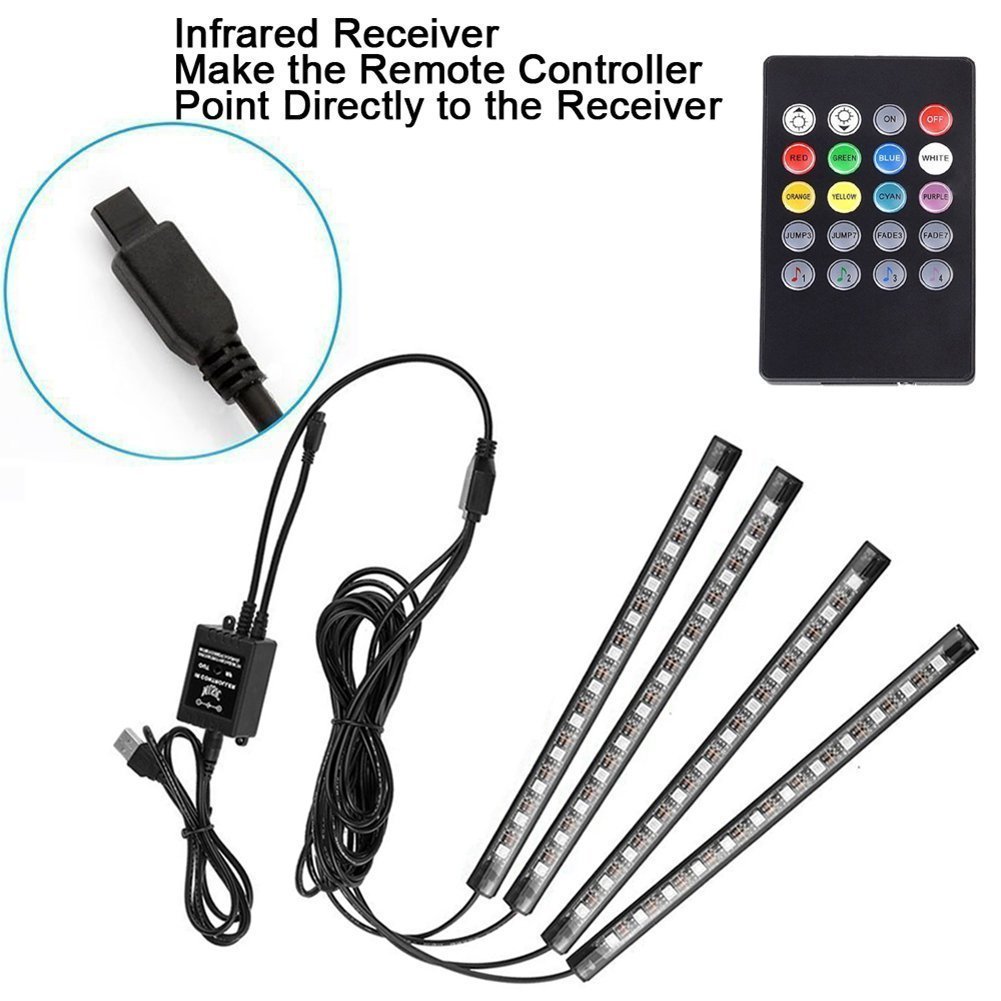 ABelle USB LED Streifen Auto Innenbeleuchtung Musik Sync Underdash LED Lichtleiste RGB Wasserdicht LED Stripes, 4x22cm