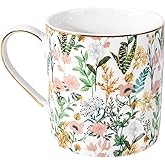 WAVEYU Ceramic Mug for Women Mom, Cute Coffee Water Mug Cup for Mother's Day from Daughter Son for Home Office, Decorative Coffee Tea Cup for Girls Teachers Colleagues, 14 oz, White Flower