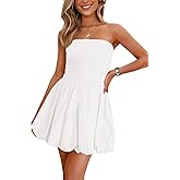 PRETTYGARDEN Women's Bubble Mini Dress Summer 2026 Strapless Tube Top Short A Line Trendy Casual Spring Smocked Sundresses