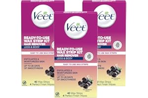 Veet Leg and Body Hair Remover Cold Wax Strips, 40 ct (Pack of 3)