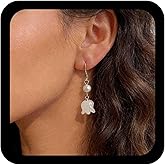 Allereyae Boho Tulip Flower Drop Earrings White Flower Pearl Earring Acrylic Floral Dangle Earring Lily Of Valley Flower Earrings Jewelry for Women