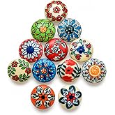 JGARTS 12 x Mix Vintage Look Flower Ceramic Knobs Door Handle Cabinet Drawer Cupboard Pull (12 Flat)