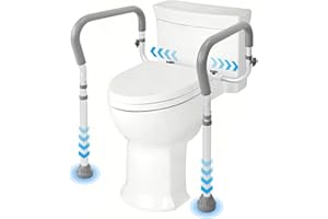 LIVINGbasics Toilet Safety Rails, Adjustable Height and Width, Stable Rubber Feet, 300lb Load, Free Standing Aluminum Frame R