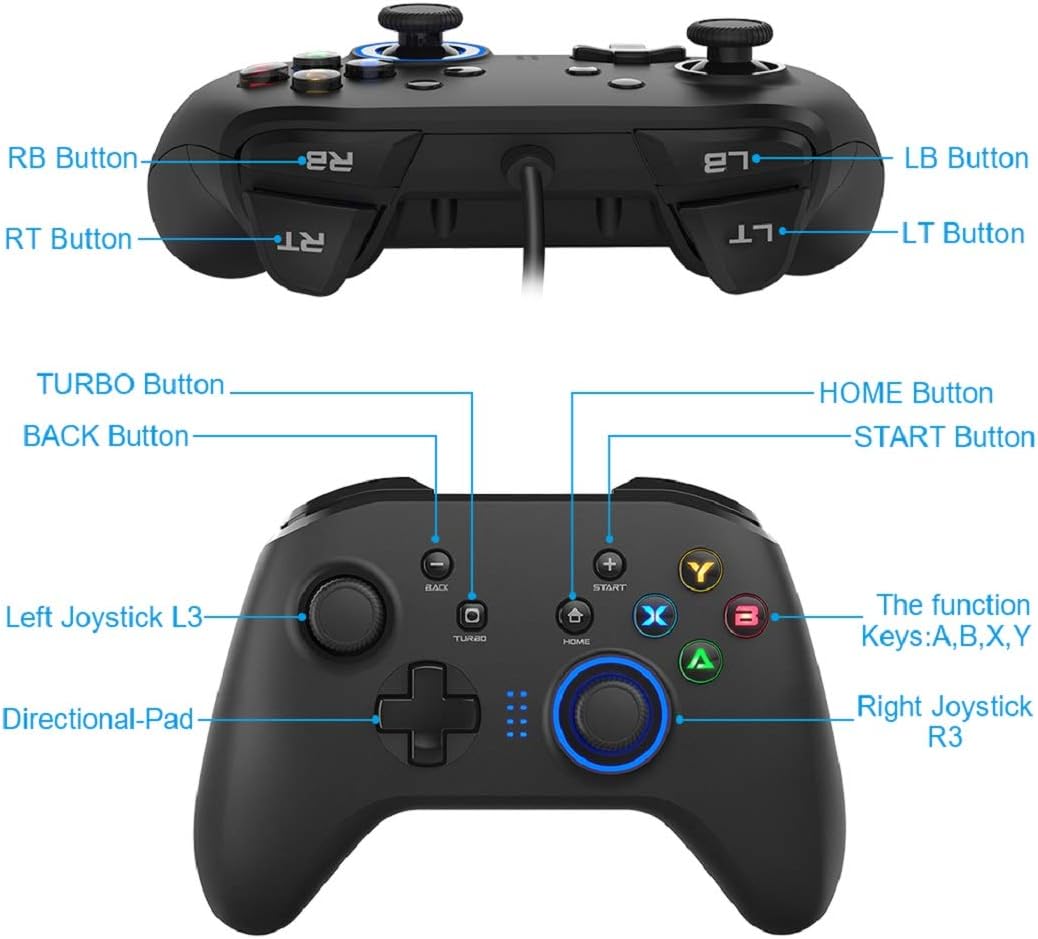 HIRIFULL Wired Gaming Controller, Gamepad with Dual- Joystick, Vibration Motors, 6.5 feet USB Cable, Compatible with PC Windows, PS3, Android TV Box, Nintendo Switch: Computers & Accessories