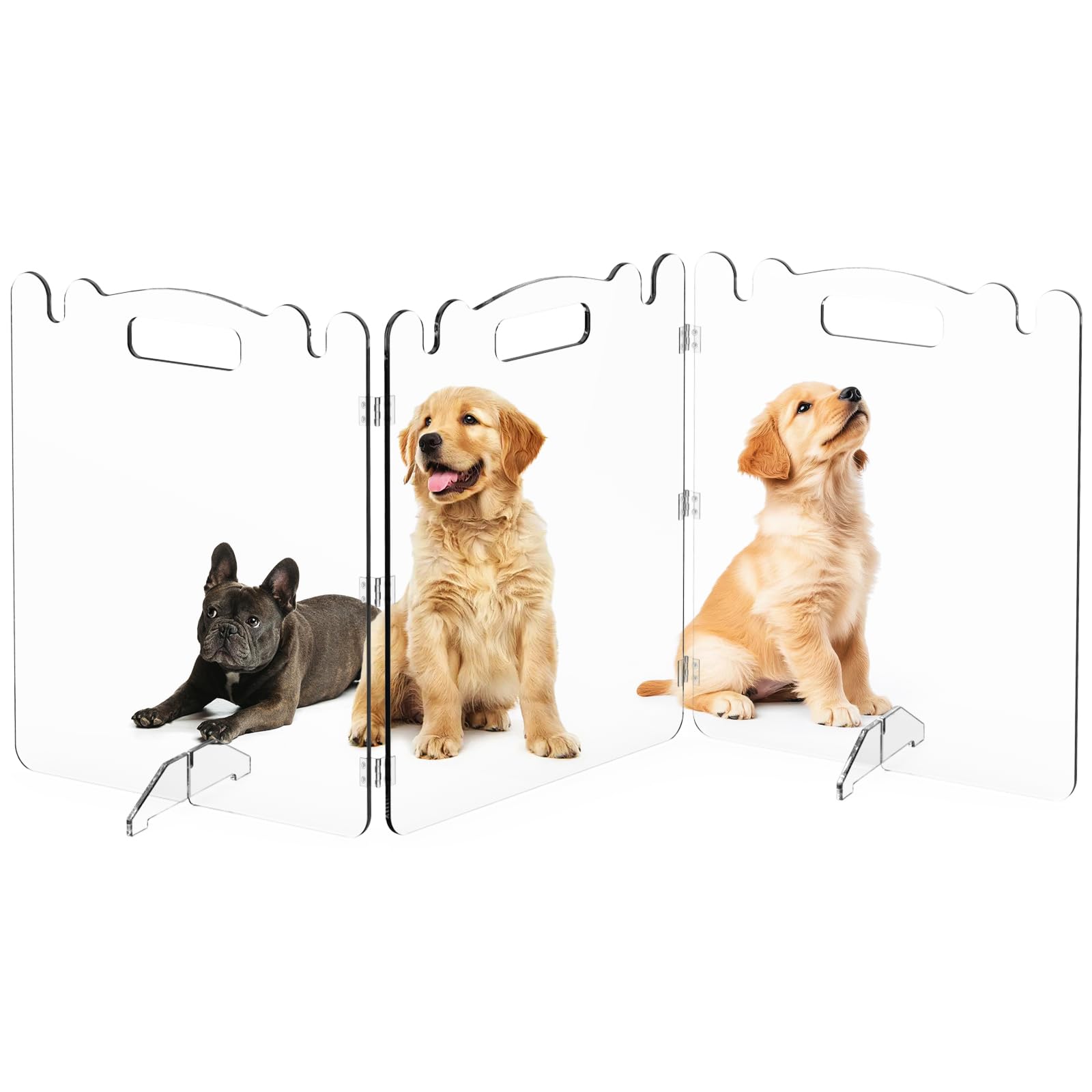 View 1 of **FOR PARTS ONLY/ NON-FUNCTIONAL*** Clear Acrylic Pet Dog Gate - Folding Transparent Gates for Small Dogs Pets - Freestanding Foldable Tall Puppy Doggy Fence Door for Inside Indoor House Doorways Room Divider Barrier