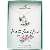 MOM & THREE DAUGHTERS Cheerleading Megaphone and POM POM Necklace in Sterling Silver | Gift for Cheerleader Cheer Coach. Cheer Squad | 18" Chain