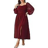 SHESTARR Women's Plus Size Dress Chiffon Long Sleeve Cowl Neck Wedding Guest Cocktail Party Maxi Dress