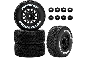 GLOBACT 12mm/14mm Hex RC Wheels and Tires 1/10 RC Truck Tires for Arrma Senton Fury Slash Axial Losi Redcat Rc4wd Hex Detachable Replacement (Black 4PCS)
