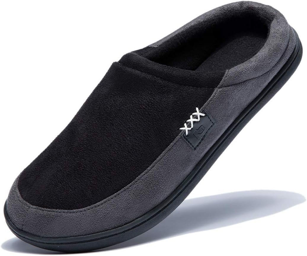 NDB Men's Cozy Memory Foam Suede Slippers Slip on Indoor Outdoor Clog House Shoes (11-12 D(M) US, Black Gray)
