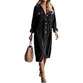 Corduroy Dress Women Midi Fall Vintage Long Sleeve Tunic Shirt Dress Elegant Casual Collared Button Down Work Dresses