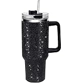 HWISDMIG 40oz Tumbler with Handle-Glitter Rhinestones Tumbler Bling Cups Stainless Steel Water Bottle Diamond Studded Tumbler for Women-Birthday Gifts for Women, Mom, Wife, Girlfriend (40 oz, Black)
