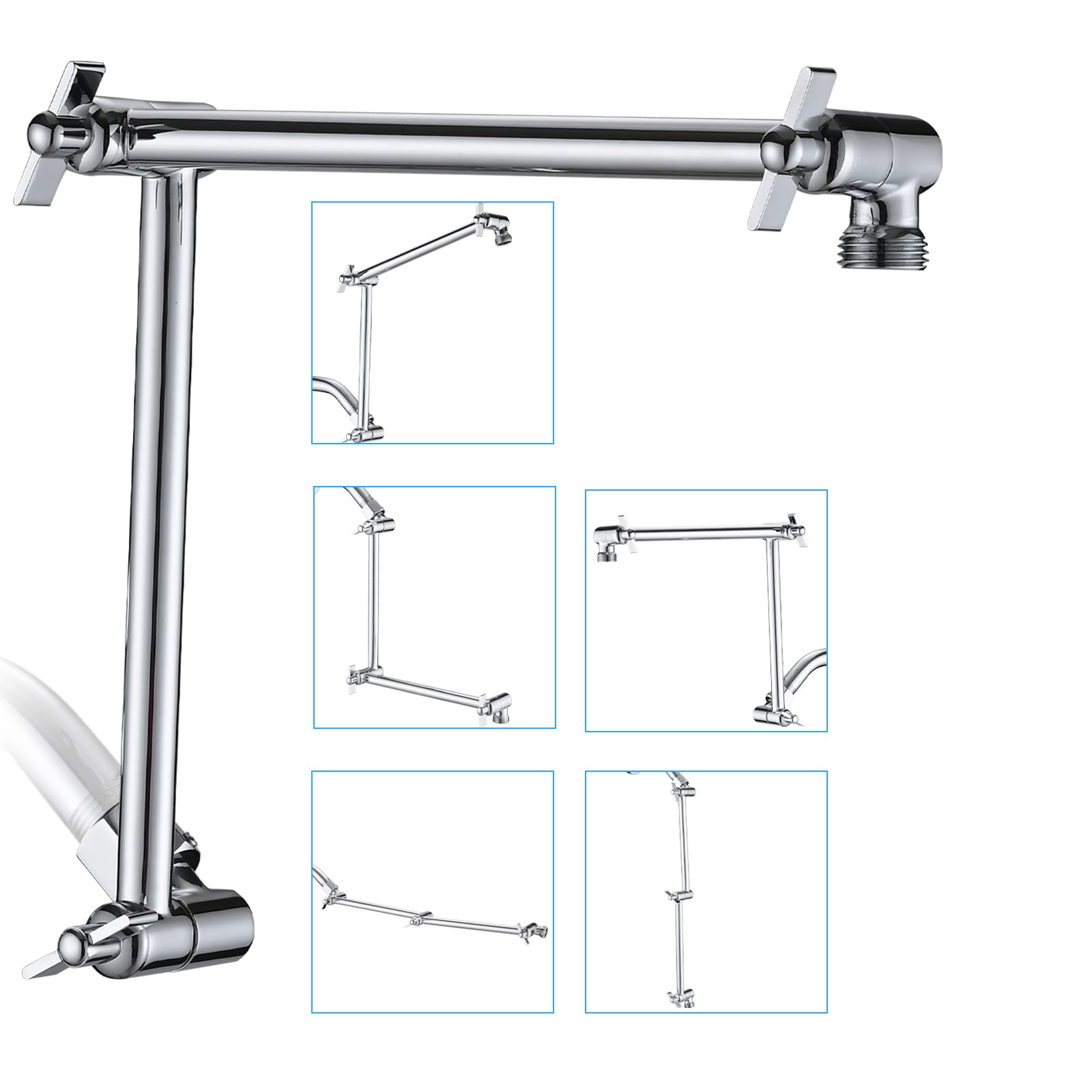 Photo 1 of PDPBath Shower Extension Arm, 16" Upgrade Solid Brass Shower Head Shower Head Extender, Adjustable Height Extended with G1/2 Universal Connection for Rain & Handheld Shower Head - Chrome
