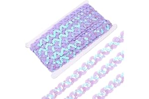 CABODYALS 12 Yards Purple Sequin Trim Flat Sequins Beaded Strip Rick Rack Wave Woven Braided Trimming Metallic Glitter RIC Rac Braid Fabric Ribbon for Sewing Making Crafts Gift Wrapping Wedding Supply