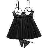 SweatyRocks Women's Contrast Lace Cut Out Mesh Lingerie Slips and Thong