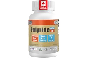 POLYRIDE FE Ultra Iron Supplements - Optimal Absorption Therapeutic Iron Pills with Vitamin C and Vitamin B12 - Vegan, Once D