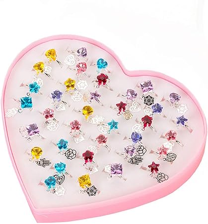 Amazon 36ピース指輪セット 子供のおもちゃ 子供 女の子 プレゼント 混合様式 子供の指輪 サイズ調節でき 宝石型 お店屋さん おもちゃ