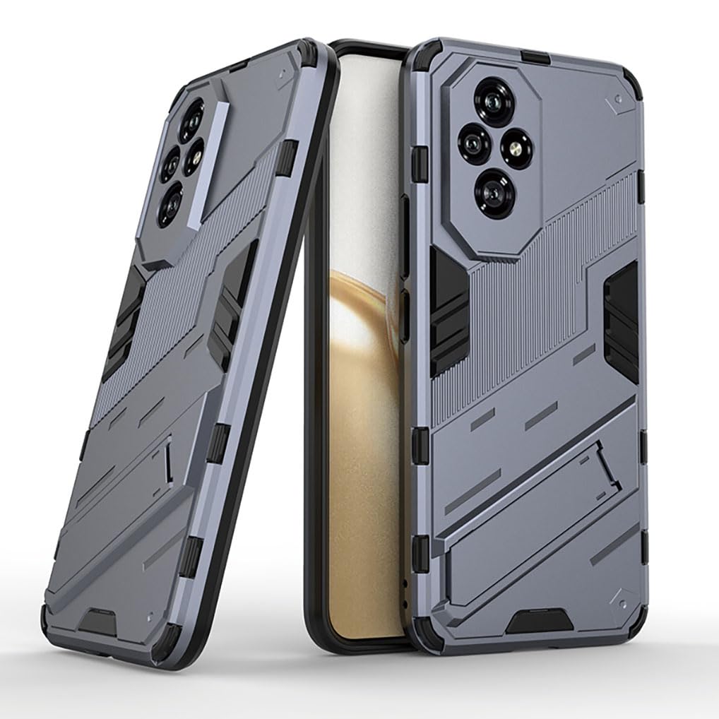 SEAHAI Case for Honor 200 Pro 5G, Ultra-thin Protective Silicone TPU Shockproof Hybrid Hard PC Back Phone Cover, with Foldable Hidden Form Bracket - Gray