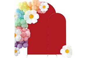 HAINARverS Set of 2 Wedding Arch Cover 6FT,7.2FT Spandex Fitted Stretchy Arch Stand Covers,2 Sided Round Top Chiara Backdrop Cover for Birthday Party Banquet Baby Shower Arch Decoration(Red)