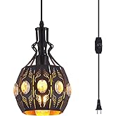 YLONG-ZS Hanging Lamp Swag Lights Plug in Pendant Light,Hanging Lights with Plug in Cord Small Black Vintage Rustic Dimmable Hanging Ceiling Lamp for Corner Restaurant Living Room Bedroom