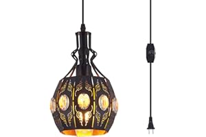 YLONG-ZS Hanging Lamp Swag Lights Plug in Pendant Light,Hanging Lights with Plug in Cord Small Black Vintage Rustic Dimmable Hanging Ceiling Lamp for Corner Restaurant Living Room Bedroom