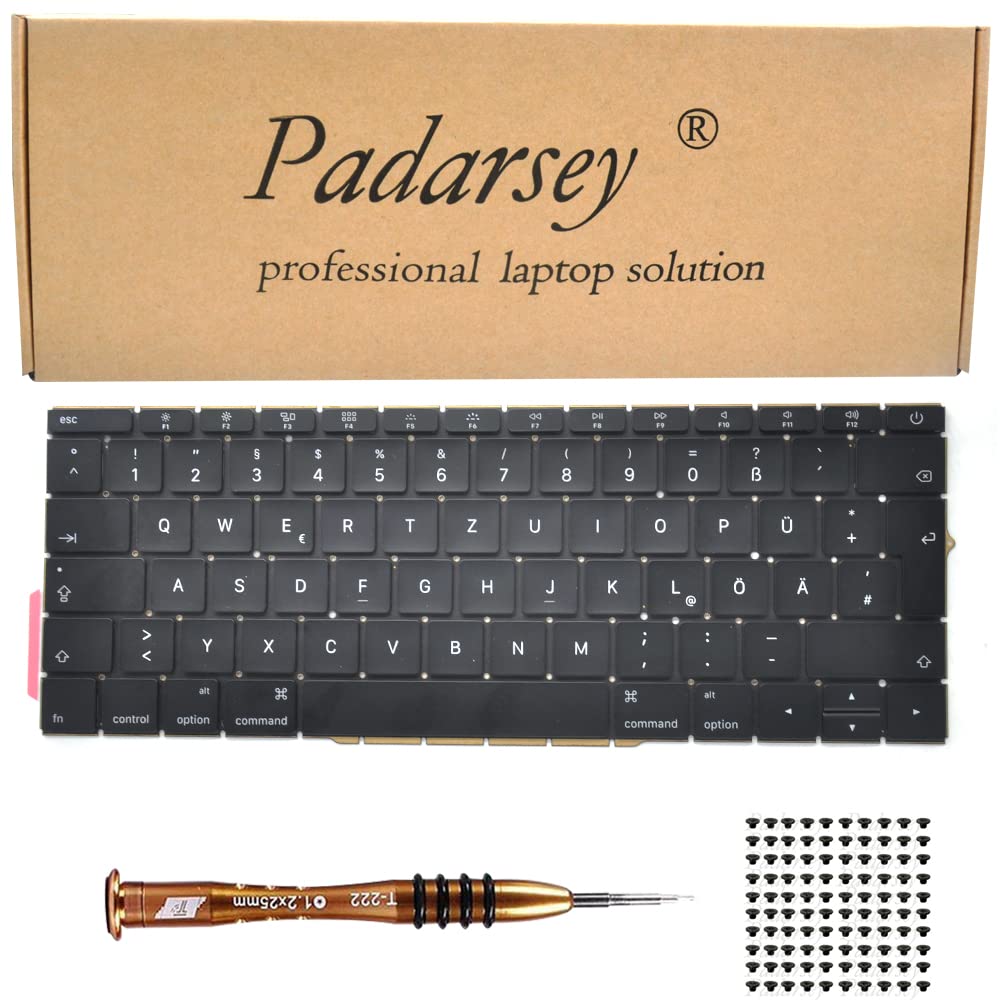 Pardarsey Replacement German QWERTZ Keyboard Compatible with MacBook Pro 13 Inch A1708 Without Touchpad Bar MacBookPro14,1 MacBookPro13,1 A1708 Late 2016 Mid 2017 with 80 Screws Screwdriver