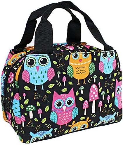 Lu School Work Camp Travel Insulated Girls Lunch Box Bag Jp Black Pink Blue (Owl Mushroom)