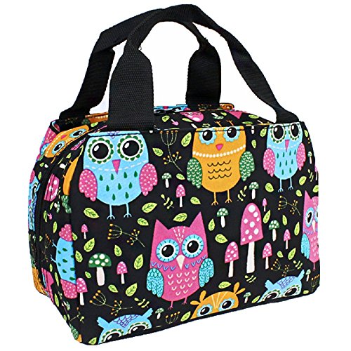 Lu School Work Camp Travel Insulated Girls Lunch Box Bag Jp Black Pink Blue (Owl Mushroom)