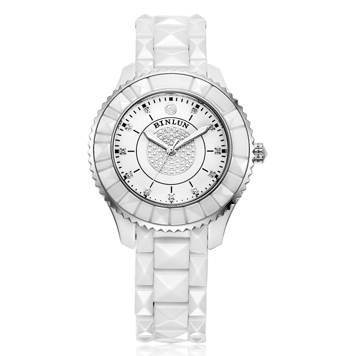 BINLUN Mens White Ceramic Quartz Wrist Watches with Second Hand Luminous Waterproof Analogue Watch Valentine
