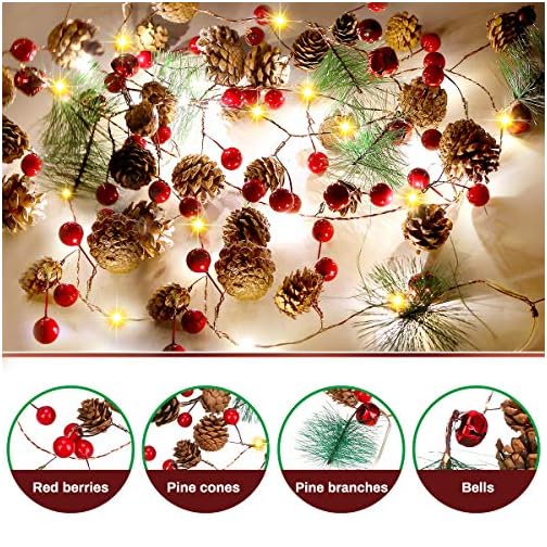 BestFire 9.84FT Christmas Pinecones String Lights with 30 LED Red Berry Bell Xmas Garland Pinecone Fairy String Lights… - Image 4