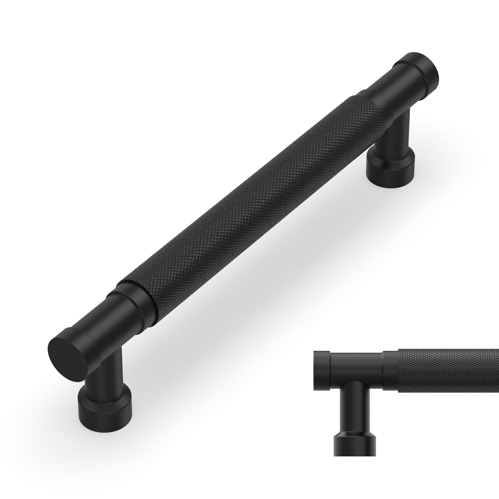 Amerdeco 10 Pack 6.3 Inch(160mm) Matte Black Cabinet Pulls Knurled Kitchen Cabinet Handles, Cabinet Pulls Kitchen Cabinet Hardware for Cupboard Drawer Pulls AM028