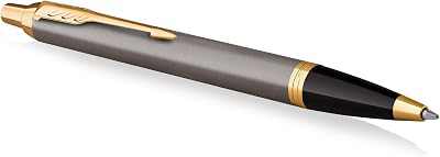 Parker IM Grey Lacquer Ballpoint Pen with Gold Trims Medium Point Blue Ink