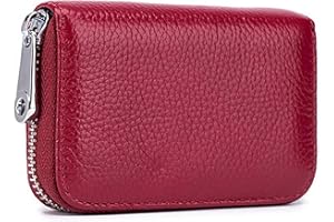 Meowoo Credit Card Holder Wallet for Men Women,RFID Blocking Genuine Leather Zipper Accordion Wallet(Wine Red)